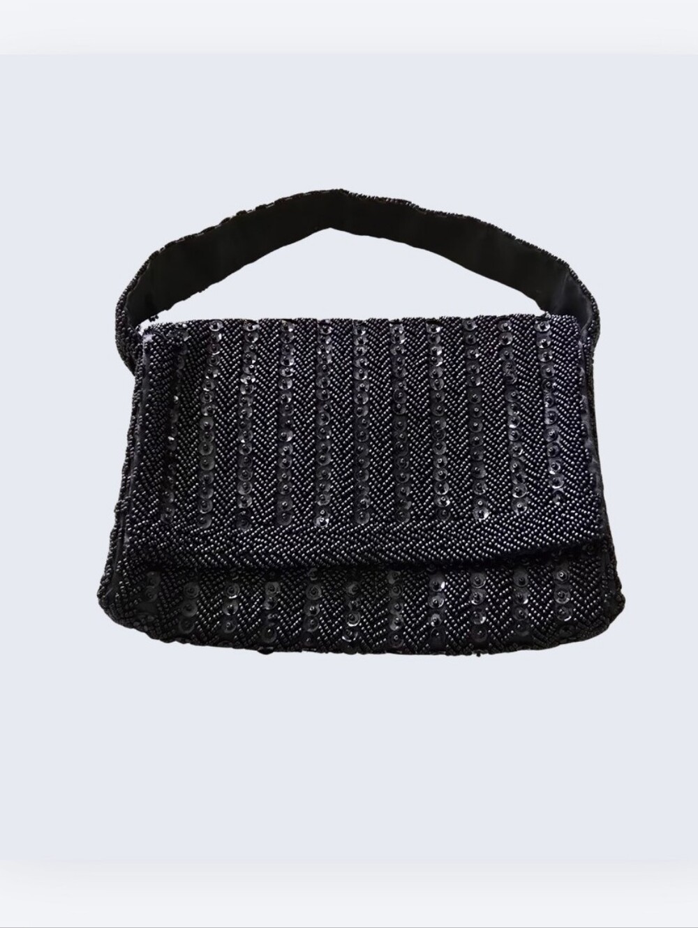 Vintage 'Bags By Debbie' Black Beaded Handbag Small Top Handle Purse